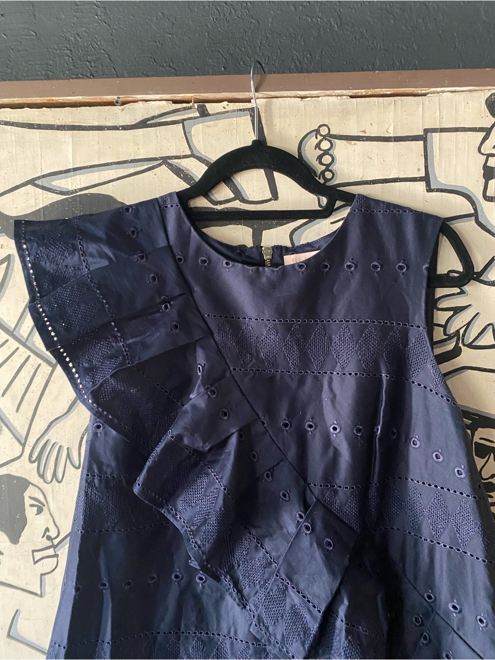 Ted Baker Navy One-Shoulder Eyelet Ruffle Dress - Picture 3 of 7